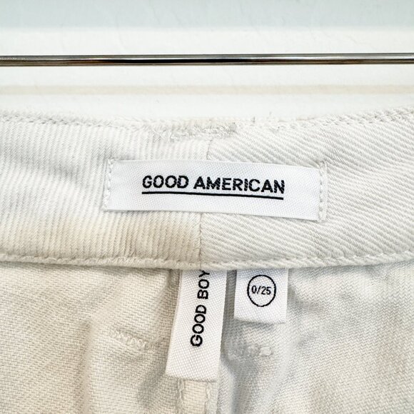 Good American Denim Good Boy Distressed Button Fly Split Hem Jeans White Size 25 - Picture 6 of 11